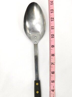 Vintage Riveted Stainless Steel Serving Spoon USA 14" Black Handle Utensil